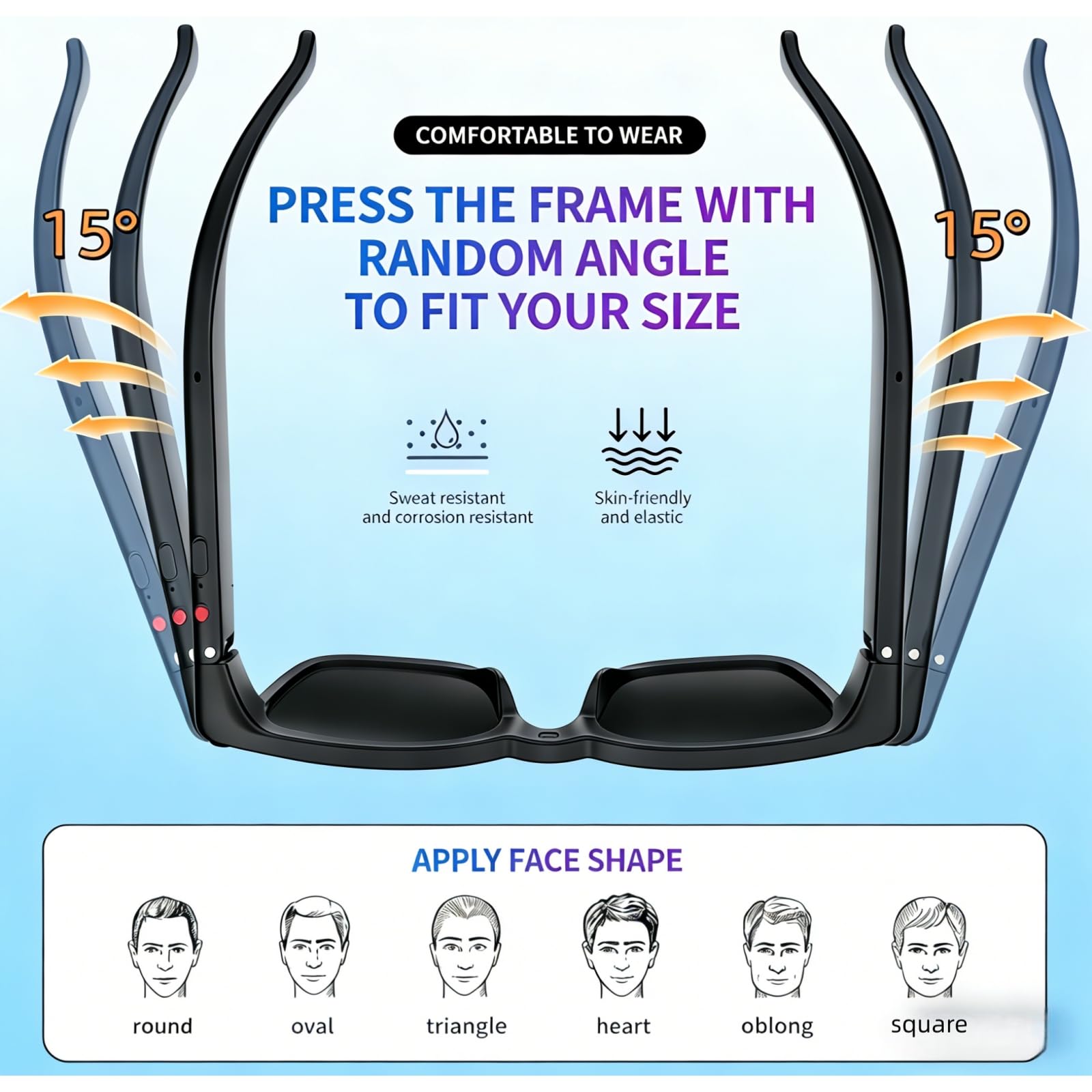 Smart Brille mit Kamera und Bluetooth, 800W HD Kamera, Open-Ear Audio Videoaufnahme Übersetzung KI-Brille mit elastischem Rahmen für Männer & Frauen, 300mAh Akku für Reisen, Laufen, Vlog, Meetings