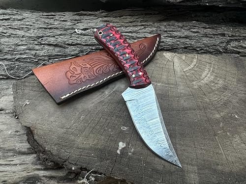 Miniatura 5 de SOGO KNIVES Cuchillo de caza de hoja fija de Damasco con funda, el mejor cuchillo de caza para hombres con mango antideslizante, cuchillo de