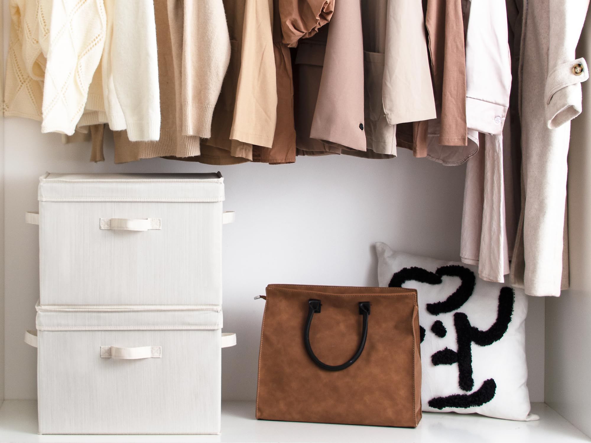 StorageWorks Closet Storage Bin with Lids, Decorative Storage Boxes with Handles, Fabric Storage Bins for Clothes, Jumbo, Mixing of Beige, White & Ivory, 2-Pack