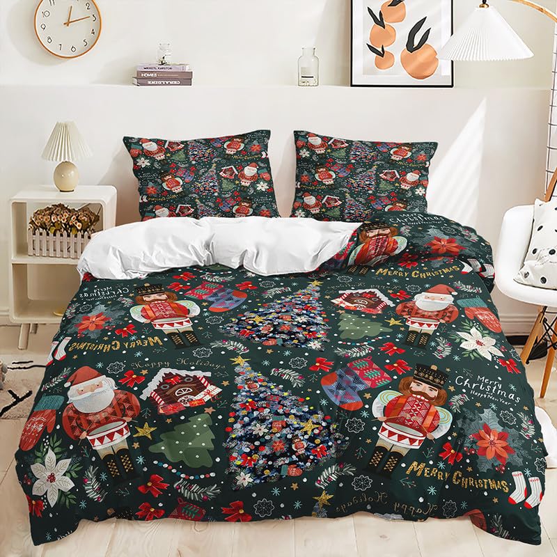 Parure de lit 240 x 260 cm en microfibre vert foncé avec 2 taies d'oreiller 65x65