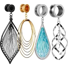 8 PCS Stainless Steel Screw Ear Gauges Large Dangle Plugs Tunnels Expander Body Piercing Jewelry Set