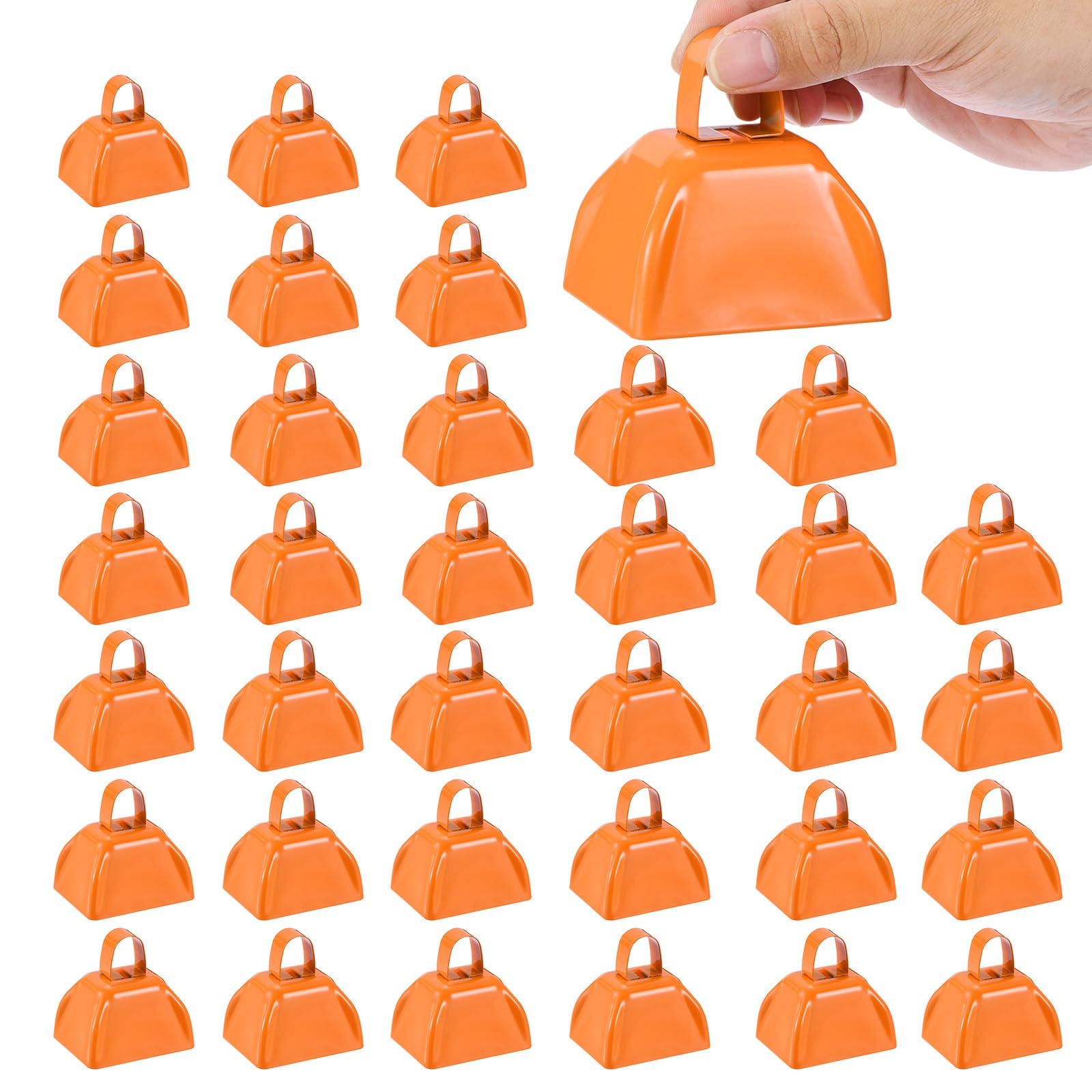 PATIKIL 36pcs Cow Bells for Football Games 3inch Cowbells for Sporting Events Bulk Loud Noise Makers Metal Cow Bell with Handle for Cheering Wedding,Orange
