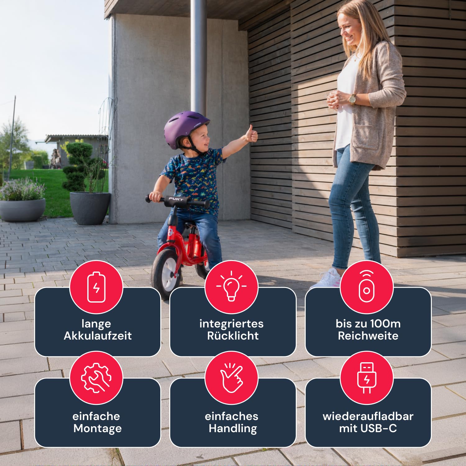 Bremsassistent für PUKY Modell LR M/LR M Classic mit Motiv (Schwarz) I für Kinder ab 2Jahre | integriertes Rücklicht für mehr Sicherheit
