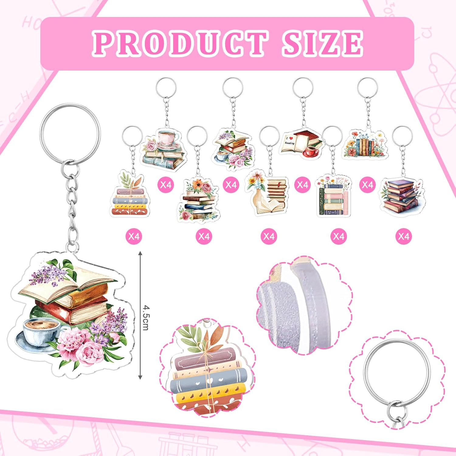 Namalu 36 Pcs Bookish Keychain Charms Acrylic Book Lover Keychain Gifts Bulk Book Club Gift for Women Teacher - Image 2