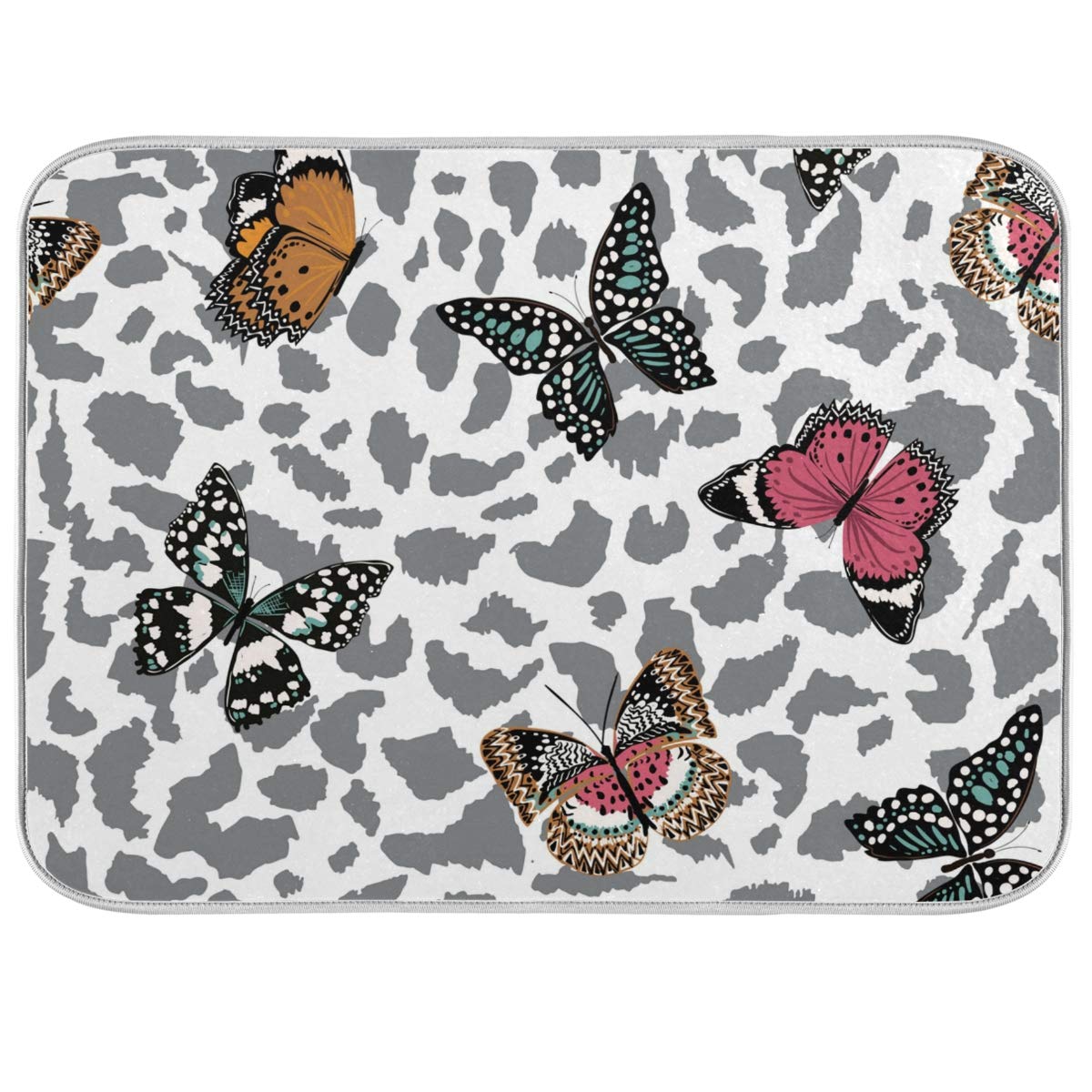 Butterflies Dish Drying Mat 16x18 Microfiber Mat for Kitchen, Absorbent Reversible