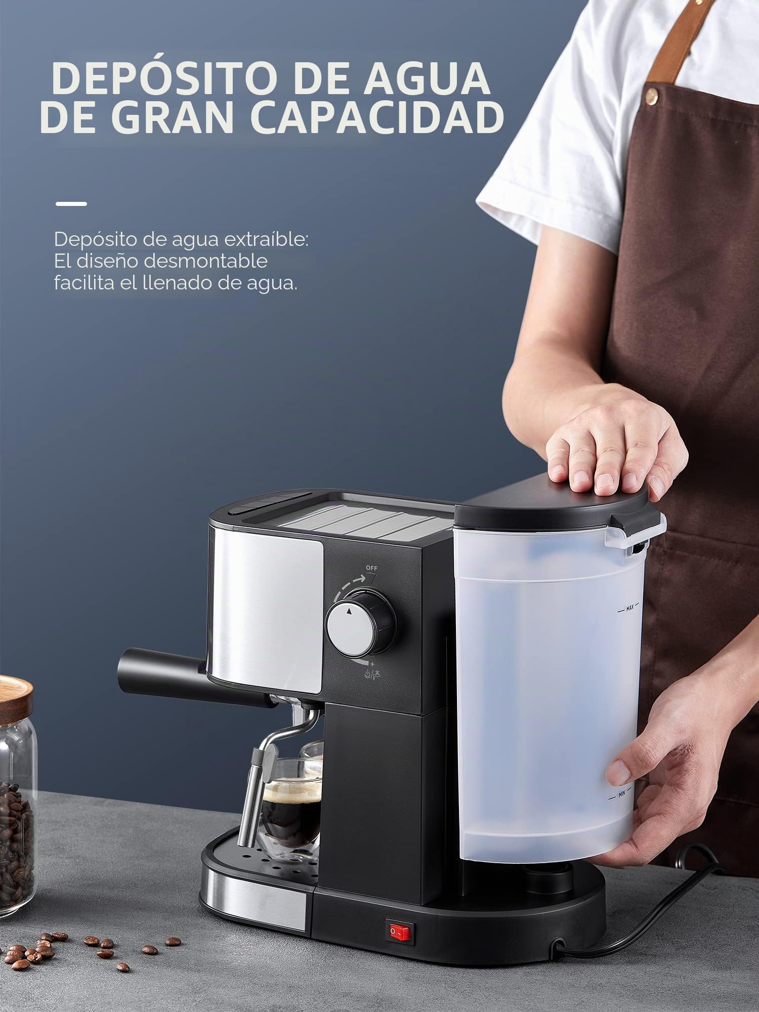VINATO Cafetera Espresso 15 Bar, Cafetera Espresso con Espumador de Leche Profesional, Pequeña Cafetera Espresso para Cappuccino, Latte & Macchiato
