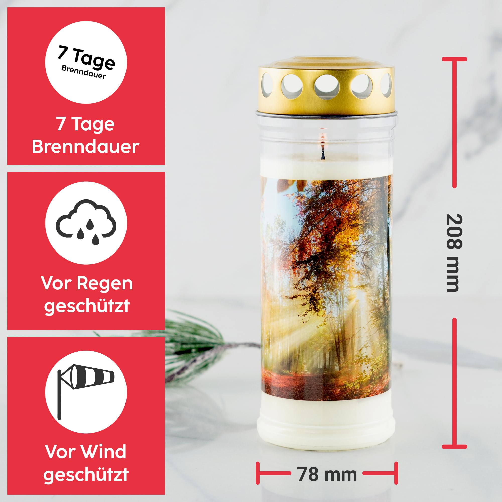 HOFER Grabkerzen, Grablicht, Brenndauer ca. 7 Tage, STILLE SELECT, 6 Stk.