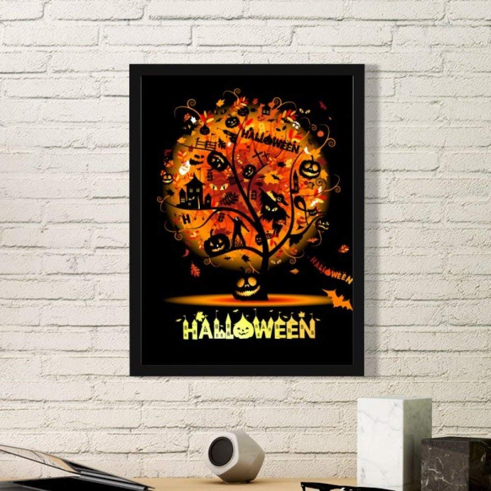 Peinture arbre Halloween en cadre noir pour décoration murale salon