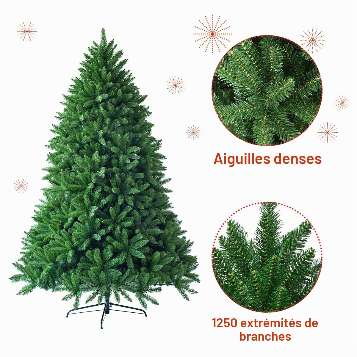 LIFEZEAL Sapin de Noël Artificiel 180 CM à Charnière Léger avec Base Métallique, Arbre de Noël avec 1250 Branches, Sapin de Noël Naturel Décoratf de Fête pour Maison ou Bureau