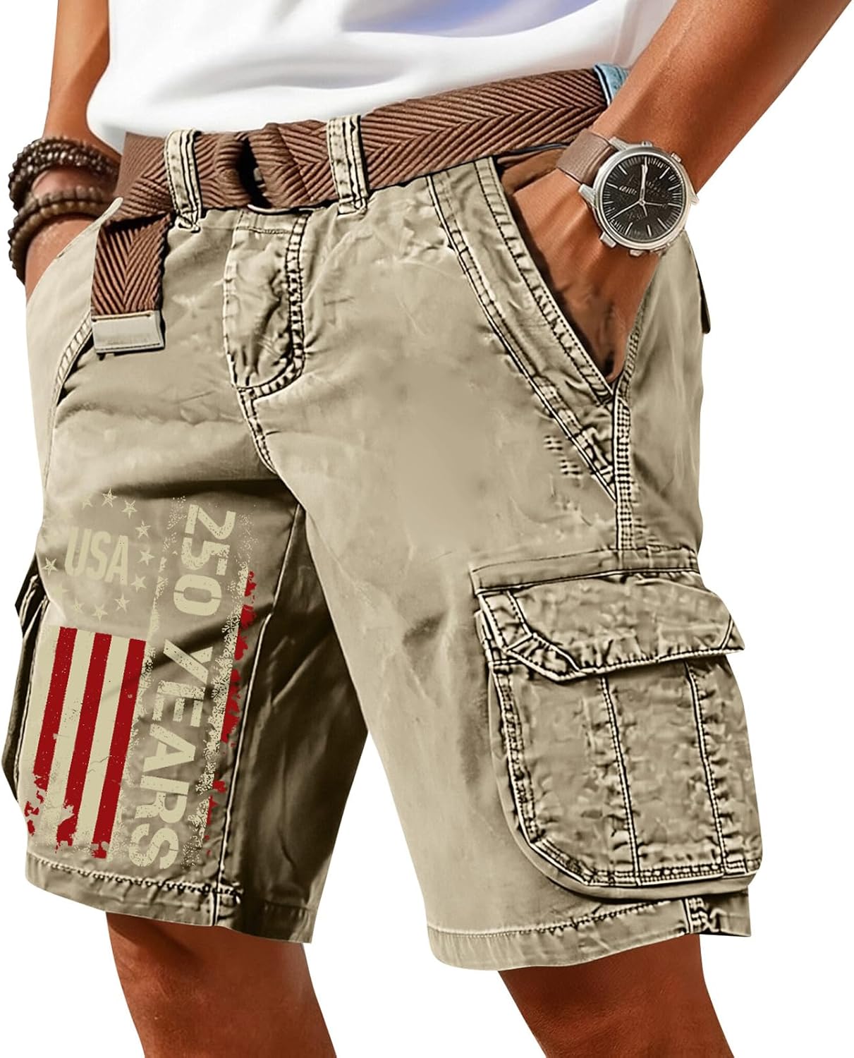 250 Anniversary USA Shorts 1776-2026 Men Vintage American Flag Patriotic Cargo Shorts 4th of July Short Pants with Pockets