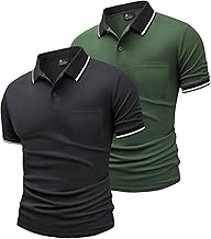 JACKETOWN 2 Pack Men's Polo Shirts Short Sleeve with Pocket Work Polo Breathable Quick Dry Golf Men's Summer Shirt Slim Fit Basic Tennis T-Shirt
