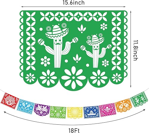 Miniatura 2 de DomeStar Guirnalda de papel picado de plástico, decoraciones de fiesta mexicana de 18 pies, suministros temáticos para el día de los muertos y el
