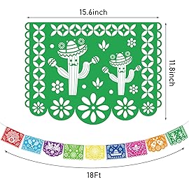 DomeStar Plastic Papel Picado Garland, 18 Ft Mexican Party Decorations Fiesta Themed Supplies for Day of The Dead & Cinco de Mayo
