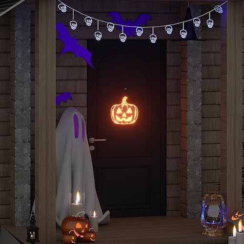 Miniatura 5 de Luces nocturnas de calabaza de Halloween, 15.35 x 15.86 pulgadas, decoración de silueta iluminada para ventana, puerta, pared, pantalla de calabaza