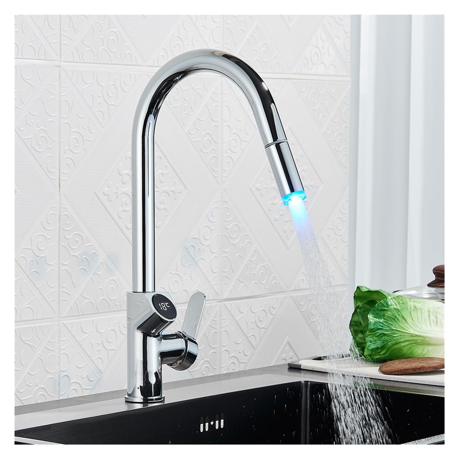 Robinet de cuisine intelligent avec affichage LED de température et douchette extractible flexible