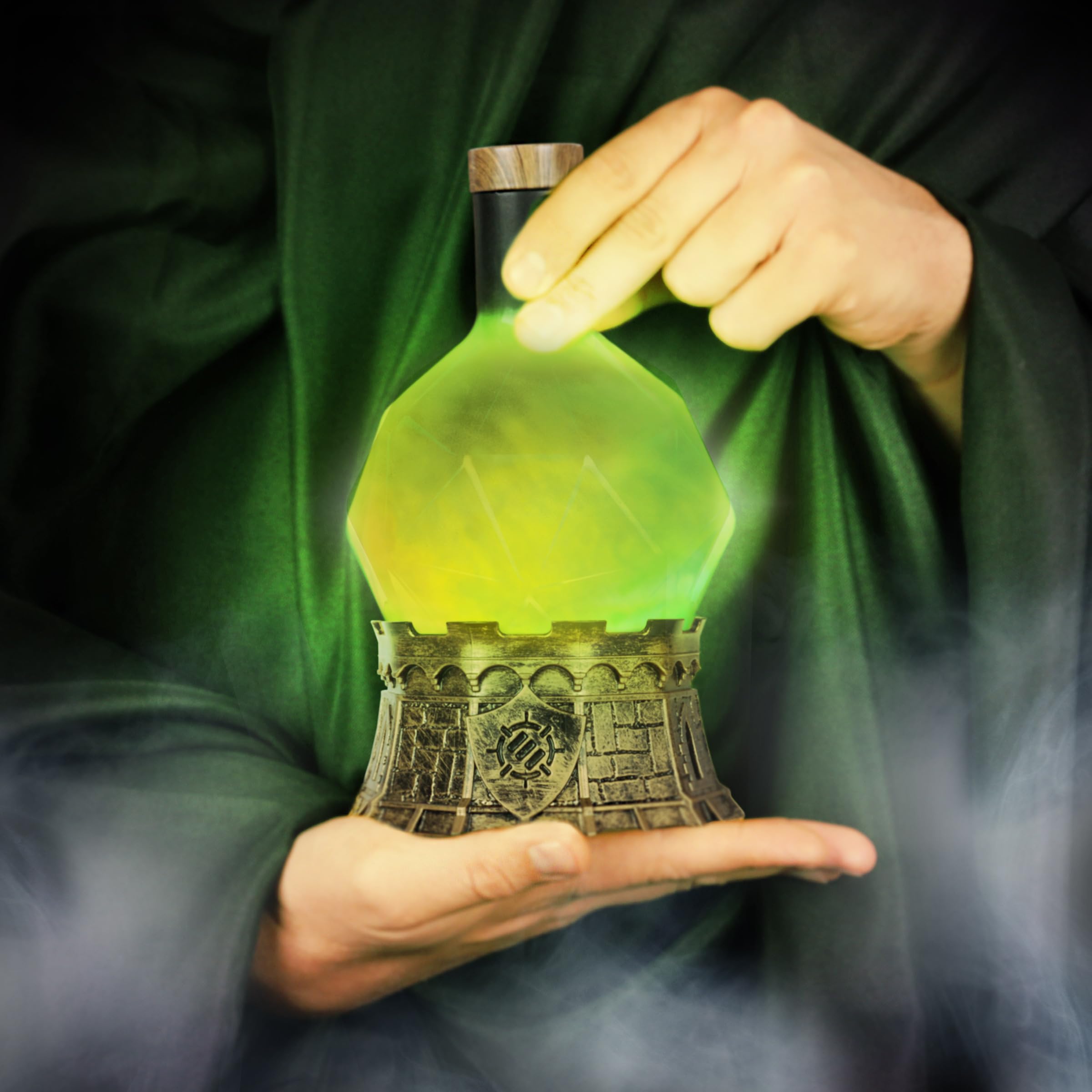 ENHANCE Lampe de potion de sorcier de jeu avec infusion mystique tourbillonnante - Lampe d'ambiance pour bouteille de potion, décoration de bureau - Potion tourbillonnante lumineuse (élixir vert)