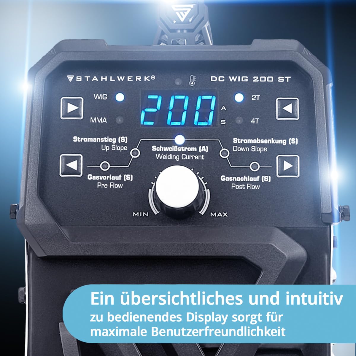 STAHLWERK Schweißgerät 2-in-1 Kombi DC WIG 200 ST – Vollausstattung – WIG & MMA-Funktion (E-Hand/ARC) bis 200A, HF-Zündung, Hotstart, Anti-Stick, Stahl, Edelstahl, Kupfer, Messing, kein Alu