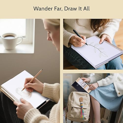 Miniatura 7 de Yoment Cuaderno de bocetos de 5.5" x 8.5" para dibujo, 100 hojas de tapa dura en espiral para niños (68lb100gsm), cuaderno de bocetos de arte, libro