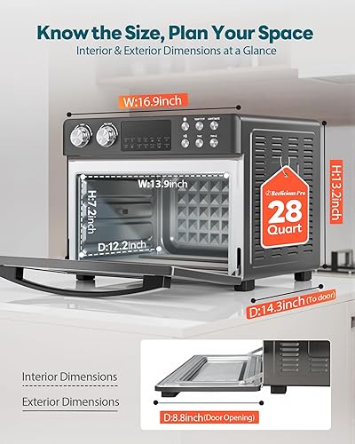 Miniatura 2 de Combo de horno tostador con freidora de aire de 28 cuartos de galón, horno grande de encimera de convección 12 en 1 con convección HeatWave de