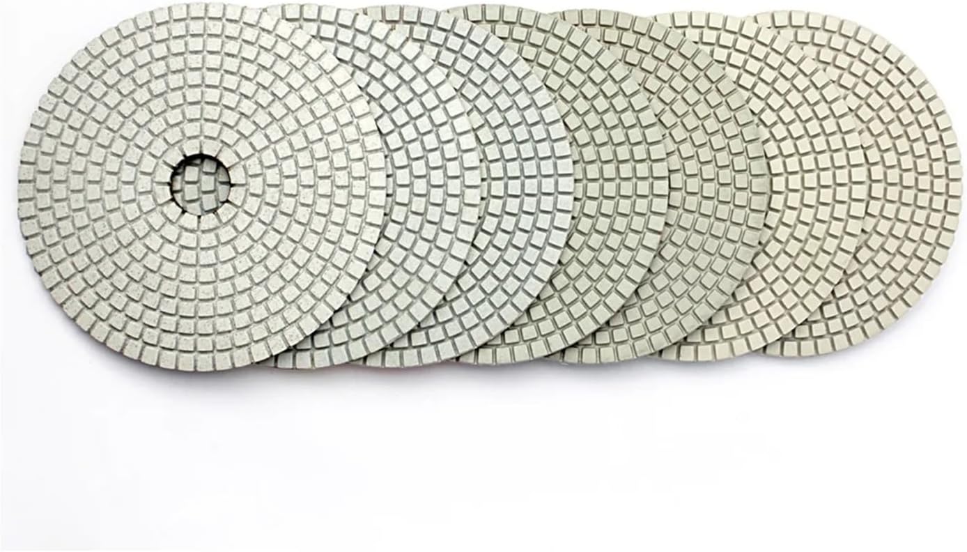 7pcs 5" Diamond Polishing Pad White Flexible Wet Stone Concrete Polish Pack Mix Grit Grinding Disc