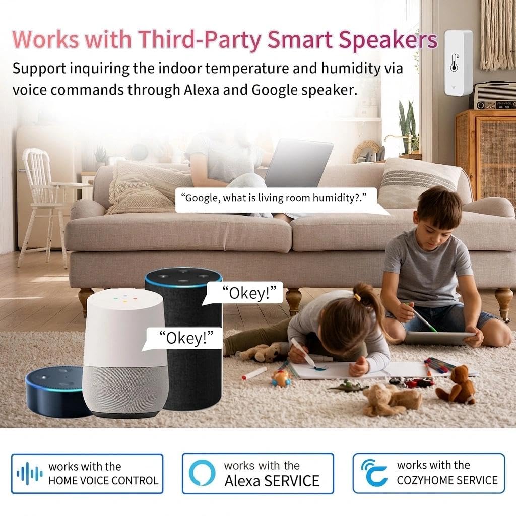 Smartes WLAN Thermo-Hygrometer mit WiFi, App-Steuerung, kompatibel mit Alexa