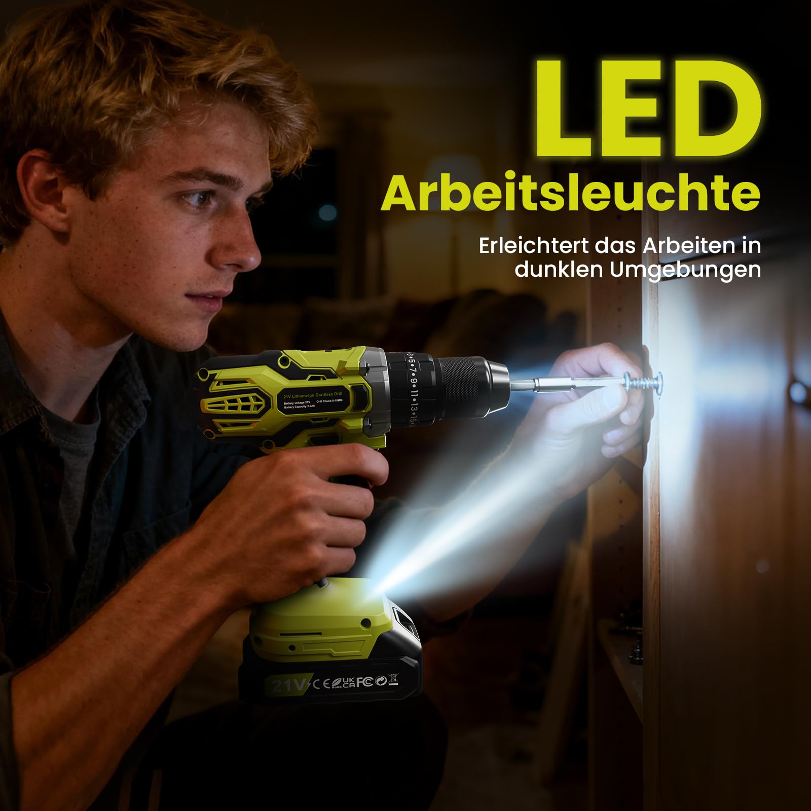 21V Akku Bohrmaschine, Akkubohrer mit 2 Akkus 2Ah, kompatibel mit Makita 18V Akku & Ladegerät, 45Nm Akkuschrauber, Akku Schlagbohrschrauber Set, 2 Gang, 25+3 Stufen, 10mm, LED, 29tlg Zubehör & Koffer