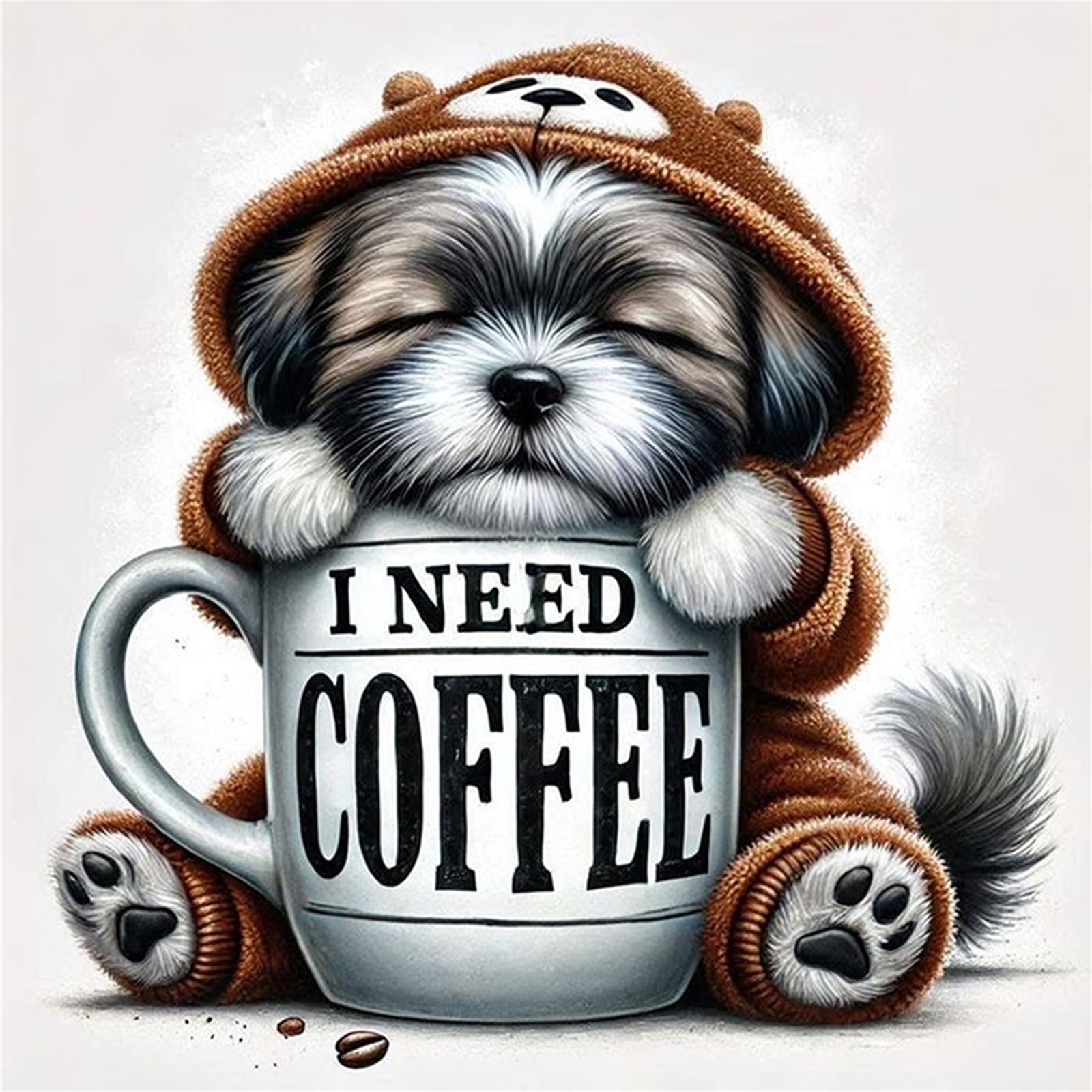 Shih Tzu Coffee Cup Full 14CT DIY Stamped Needlework Embroidery Kit 11.81x11.81inch Embroidery Needlepoint Starter Kits Cross Stitch Art and Crafts Kits for Beginners Adults Home Decor