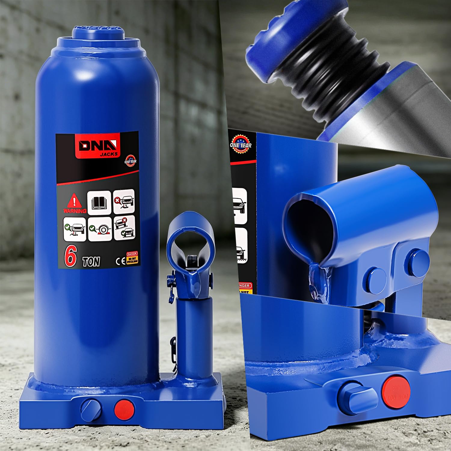 DNA MOTORING Gato hidráulico Soldado automotriz de 6 toneladas/600.0 kg para reparación de vehículos, camionetas, Camiones, con Mango Manual, Azul, TOOLS-00356
