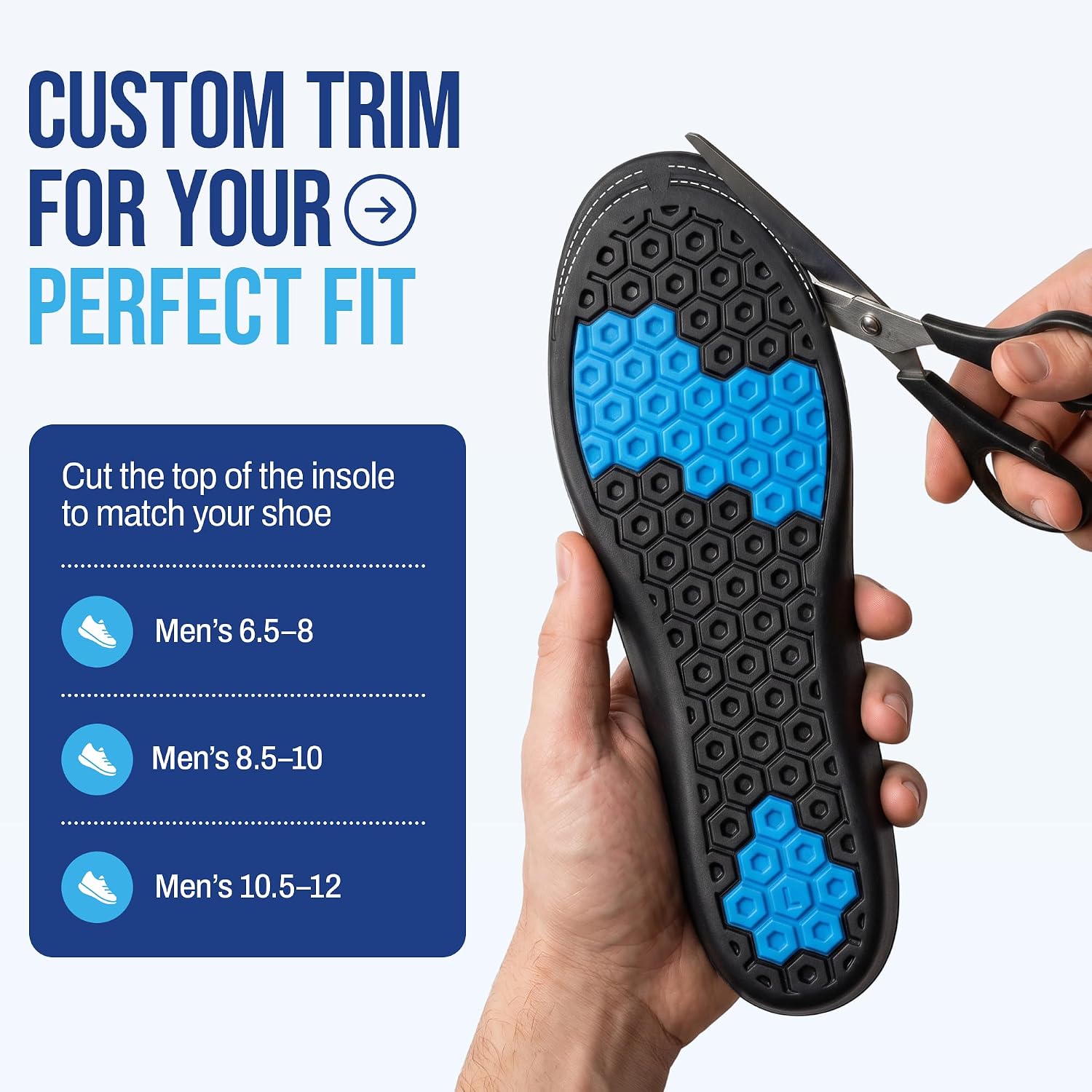Height Increase Insoles for Men (+2 inch) Discreet Shoe Lifts, All Day Comfort, Shock-Absorbent Gel, Trim to Fit Inserts for Most Sneakers & Shoes, Confidence Boosters (Mens 8.5-10)