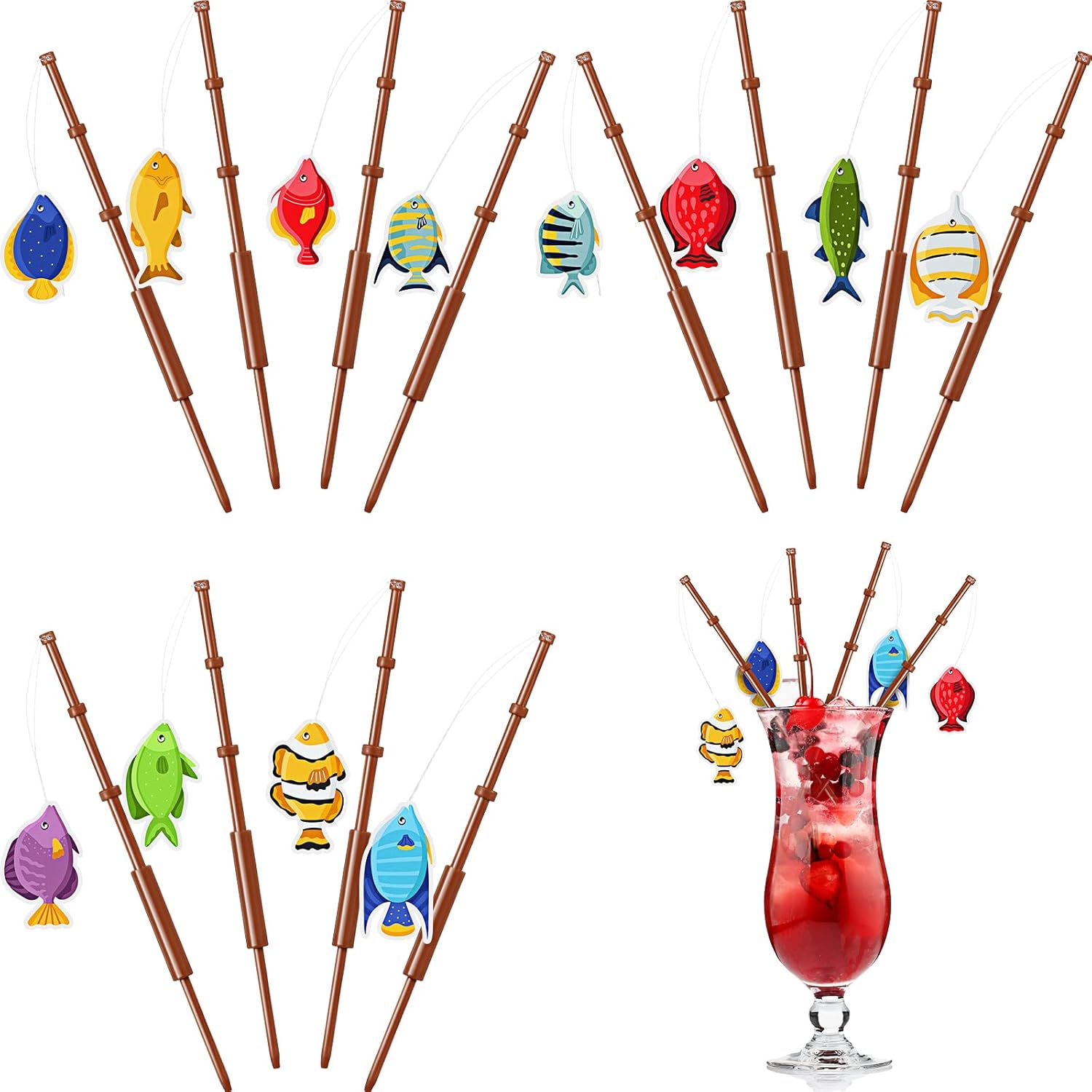 48 Pcs Fishing Birthday Party Decorations Fish Cupcake Pole Picks Fishing Themed Party Supplies Little Fisherman Tropical Appetizer Pick Cocktail Decoration for Tropical Cocktail Cake Decor