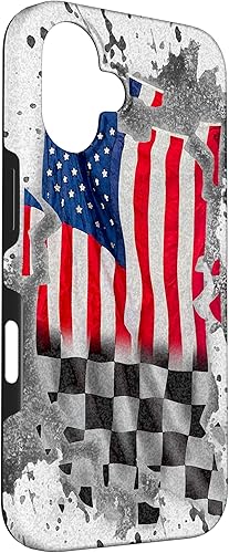 Vista 78 de iPhone 12 mini Car Racing bandera estadounidense pit crew Case