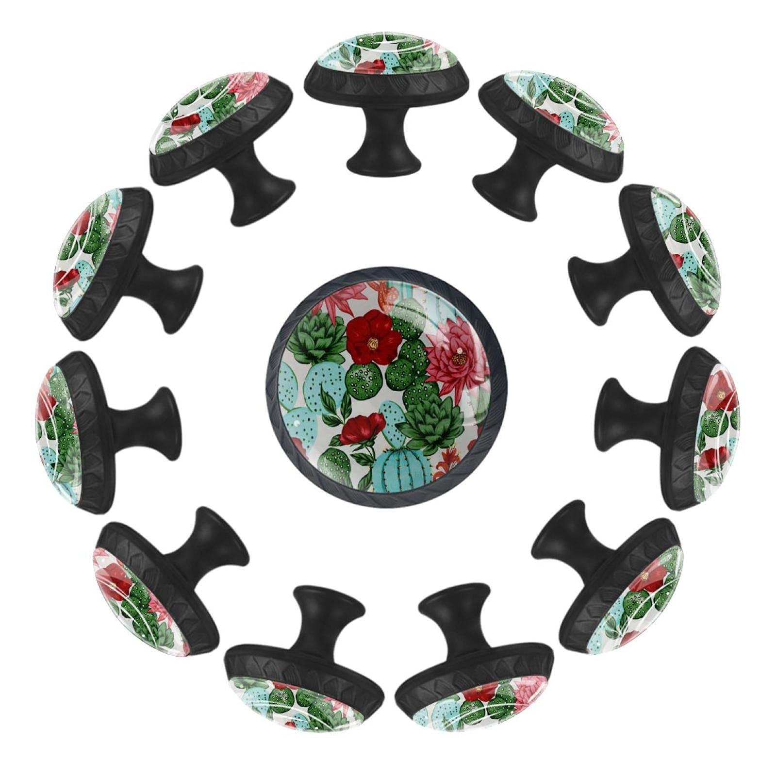 Boutons de tiroir cactus ronds de 35 mm au motif végétal pour commode