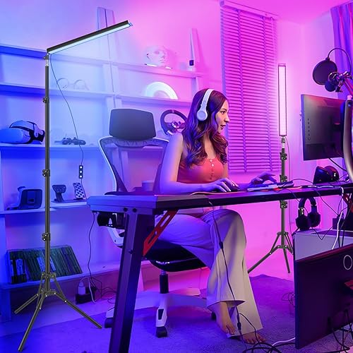 Miniatura 7 de Obeamiu Paquete de 2 varitas de luz LED de video, kit de iluminación USB de 5600 K con soporte de trípode de 80 pulgadas, luz de estudio portátil