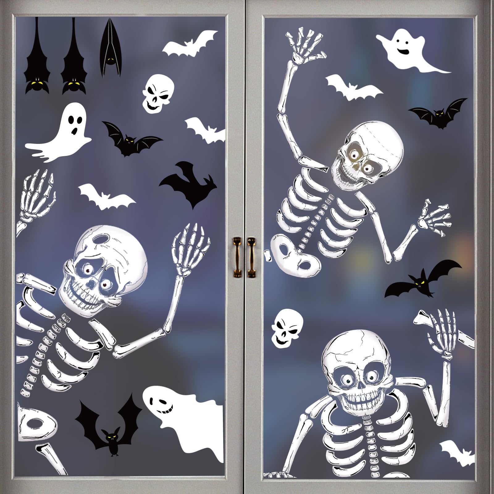 Halloween Window Clings Skeleton Window Decorations for Glass Windows, Double Side Cute Halloween Window Stickers Decals Indoor Home Office Party Decor
