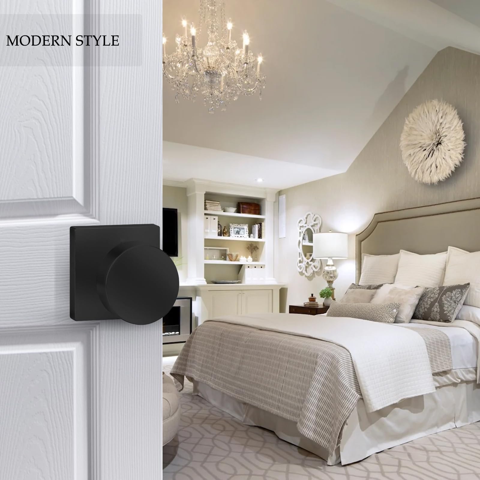 Modern Matte Black Door Knob - Privacy Lock -5