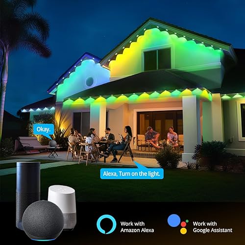 Miniatura 4 de wowlite Luces permanentes para exteriores, luces RGB inteligentes para exteriores de 100 pies con 63 modos de escena, luces decorativas exteriores