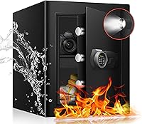 Vista 1 de 2.3 pies cúbicos Caja de seguridad ignífuga para el hogar - Caja de seguridad de acero con teclado electrónico digital, caja de seguridad para Negro