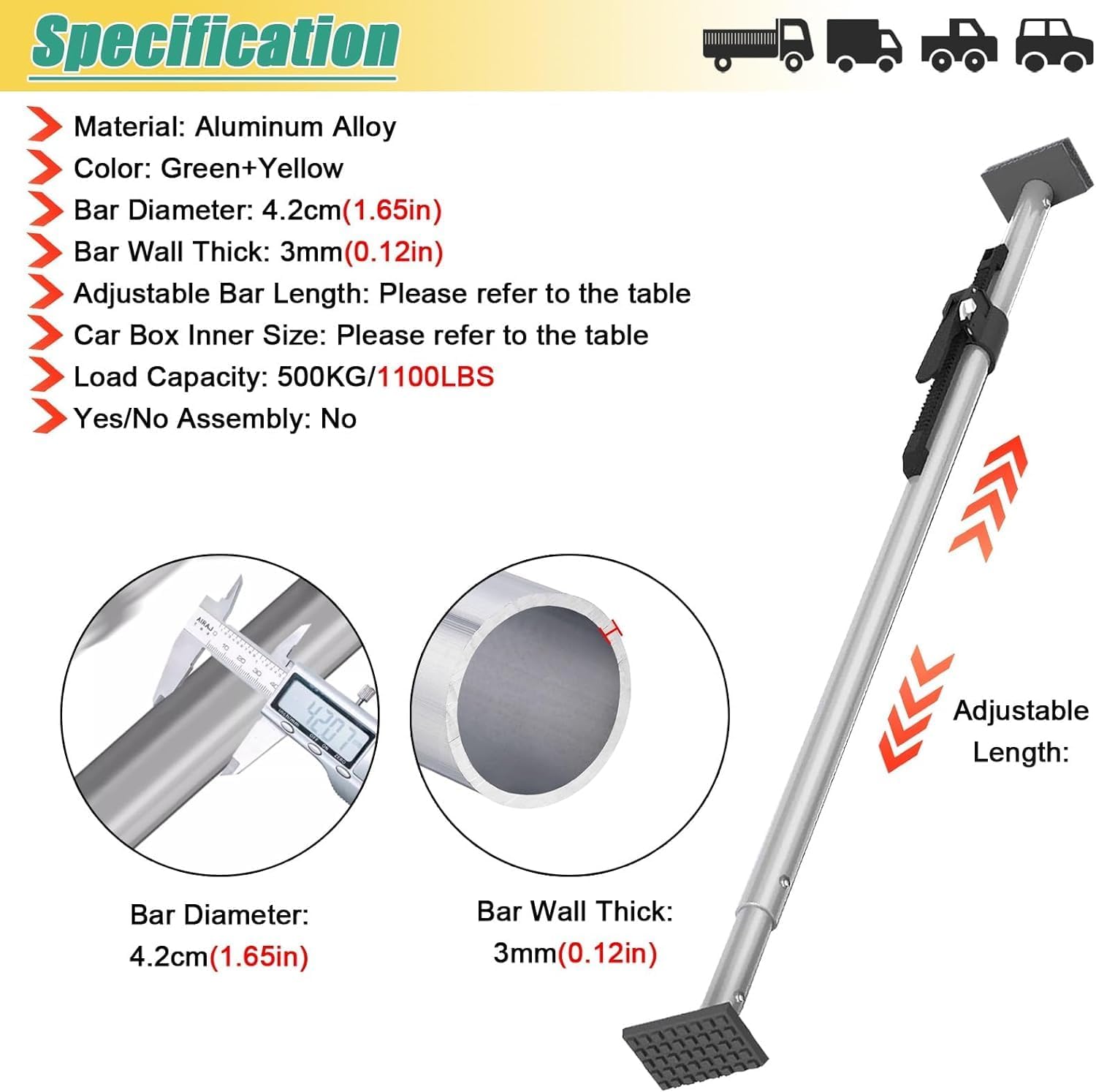 Adjustable Cargo Bars Full-size Trucks Bed Holder Ratcheting Support Pole, Aluminum Cargo Bar & Load Stabilizer 1 2 3 4 Pack, Van Truck/Trailer/Pickup Trucks Cargo Restraint Bar Barrier(Silver-4 Pack,