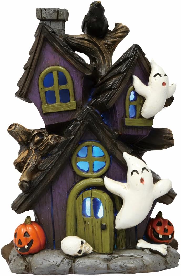 Mini LED Light-up Color-Changing Haunted Halloween Ghost House Tabletop Decoration (Tree)