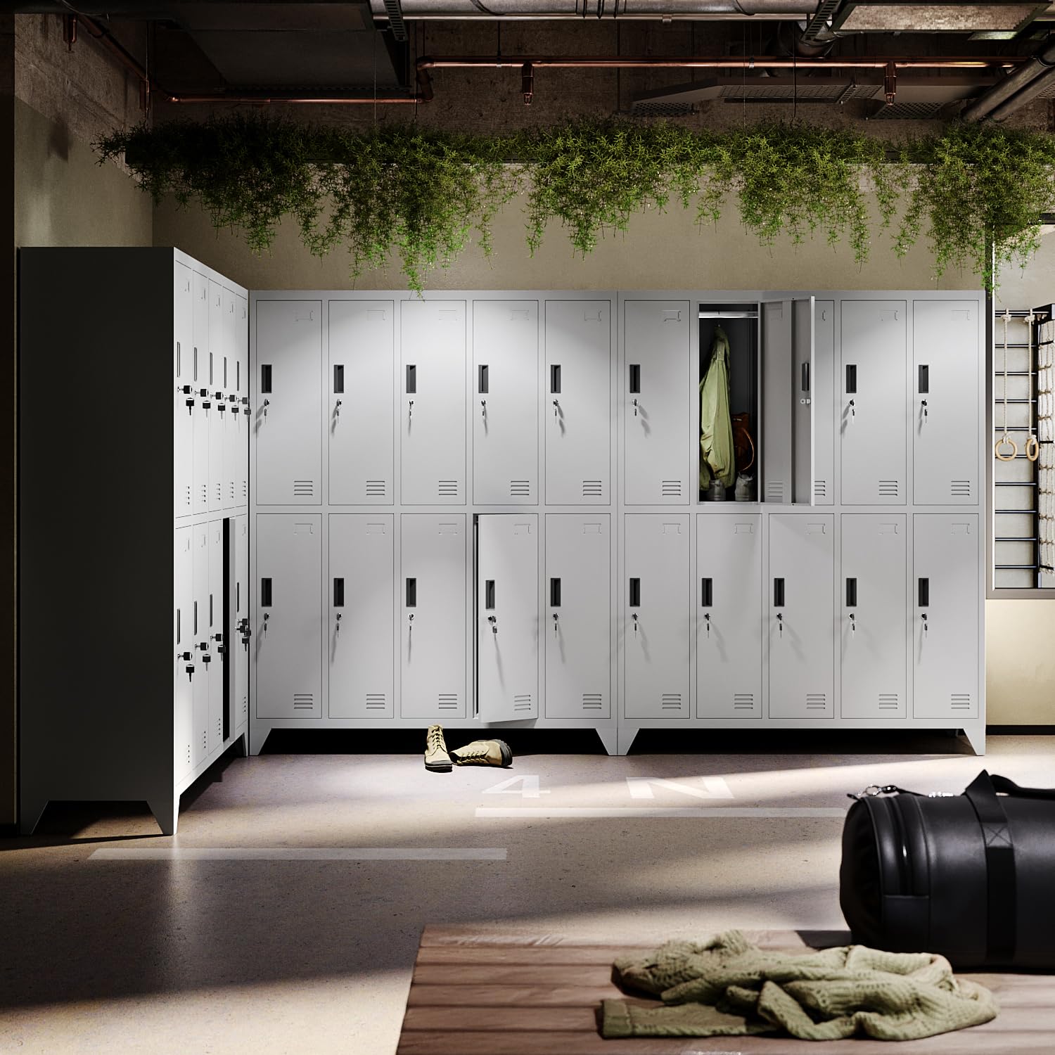 Muralo Armario Metálico de 10 Compartimentos 172x136x45 cm - Gris | Acero con recubrimiento en polvo, cerradura de cilindro y ranuras de ventilación, ideal para vestuarios, gimnasio y escuela