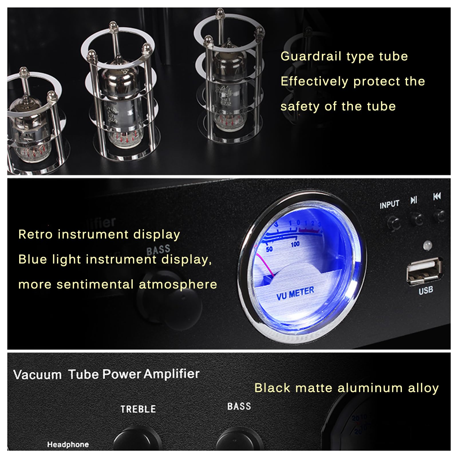 Stereofoniczny hybrydowy wzmacniacz lampowy, wzmacniacz audio, domowy odkurzacz stereo na biurko, z 4 lampami próżniowymi, do kina domowego