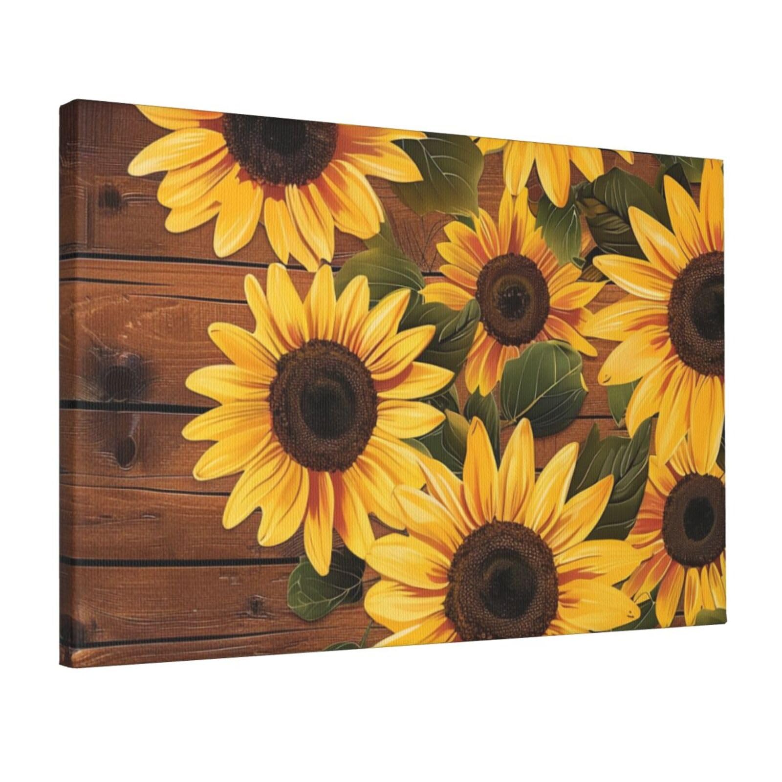 YKLJG Plants Theme Sunflower Printed Wall Art Canvas Prints 45x30 CM Wooden Framed Picture Painting Artwork for Bedroom Kitchen Home Office Decor