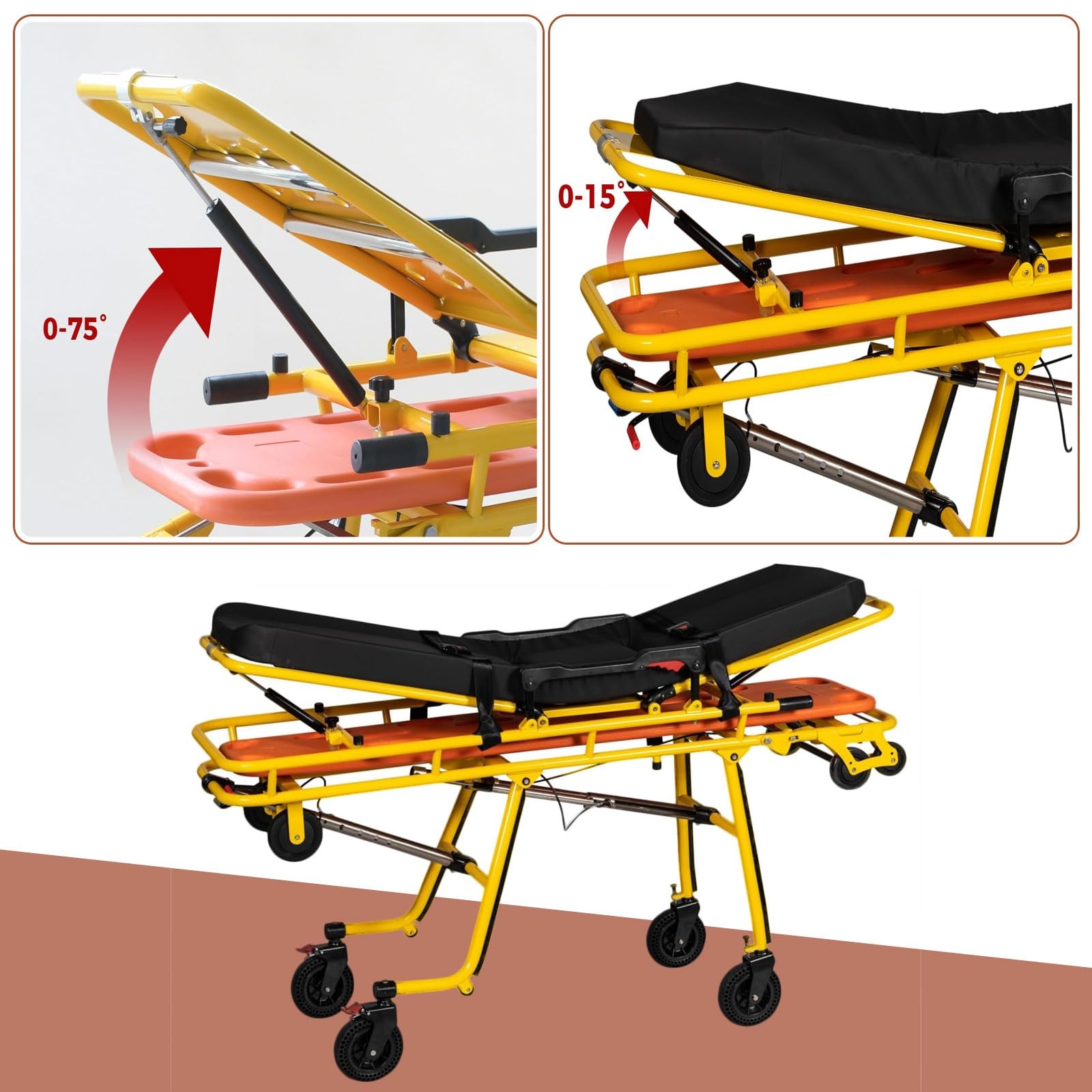 Automatyczne ładowanie nosze karetki składane łóżko Gurney z deską kręgosłupa, lekka aluminiowa rama, medyczny wózek transportowy, pojemność 200 kg