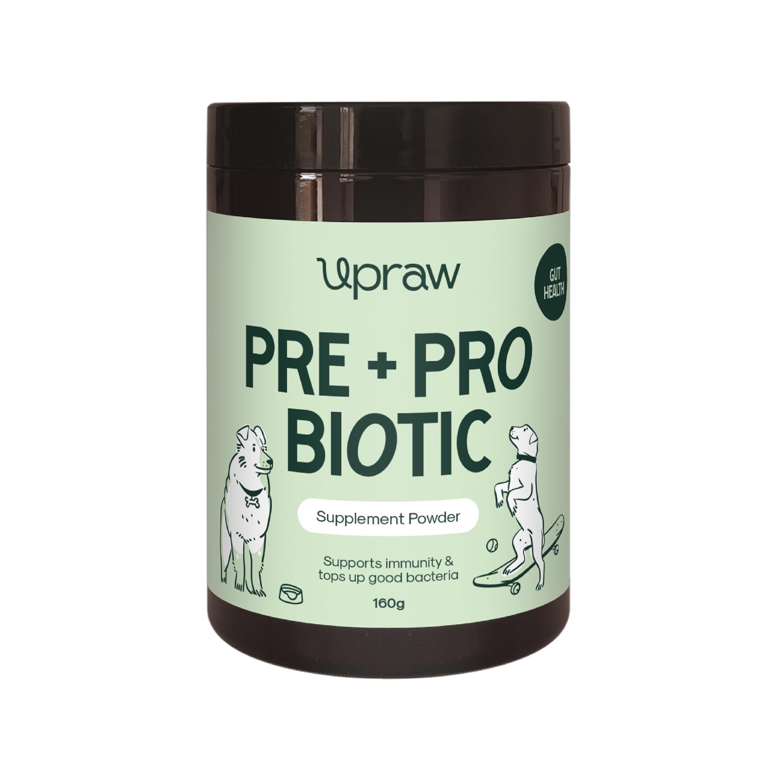 Upraw Pre and Probiotic Powder for Dogs 160g, Natural Digestive, Immune Support, Grain Free, Gut & Digestive Health, Sensitive Tums, Anal Glands & Bum Scooting, Loose Stools, Waxy, Smelly & Itchy Ears