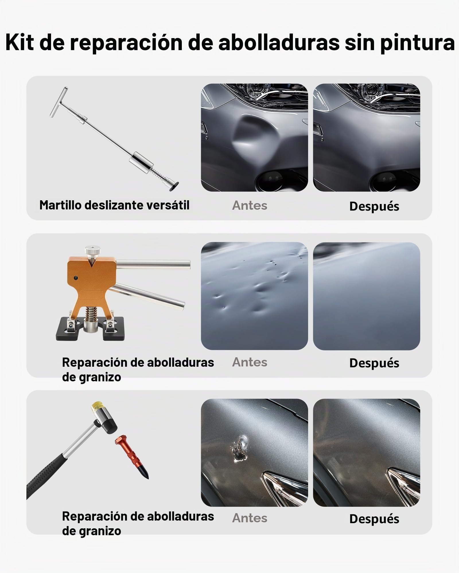 VEVOR Juego de Extractores de Abolladuras, sin Pintura, con Elevador Dorado, Martillo Deslizante, Barra T, Pistola de Pegamento y Herramientas a Eliminar Daños por Granizo en Carrocerías, 61 uds