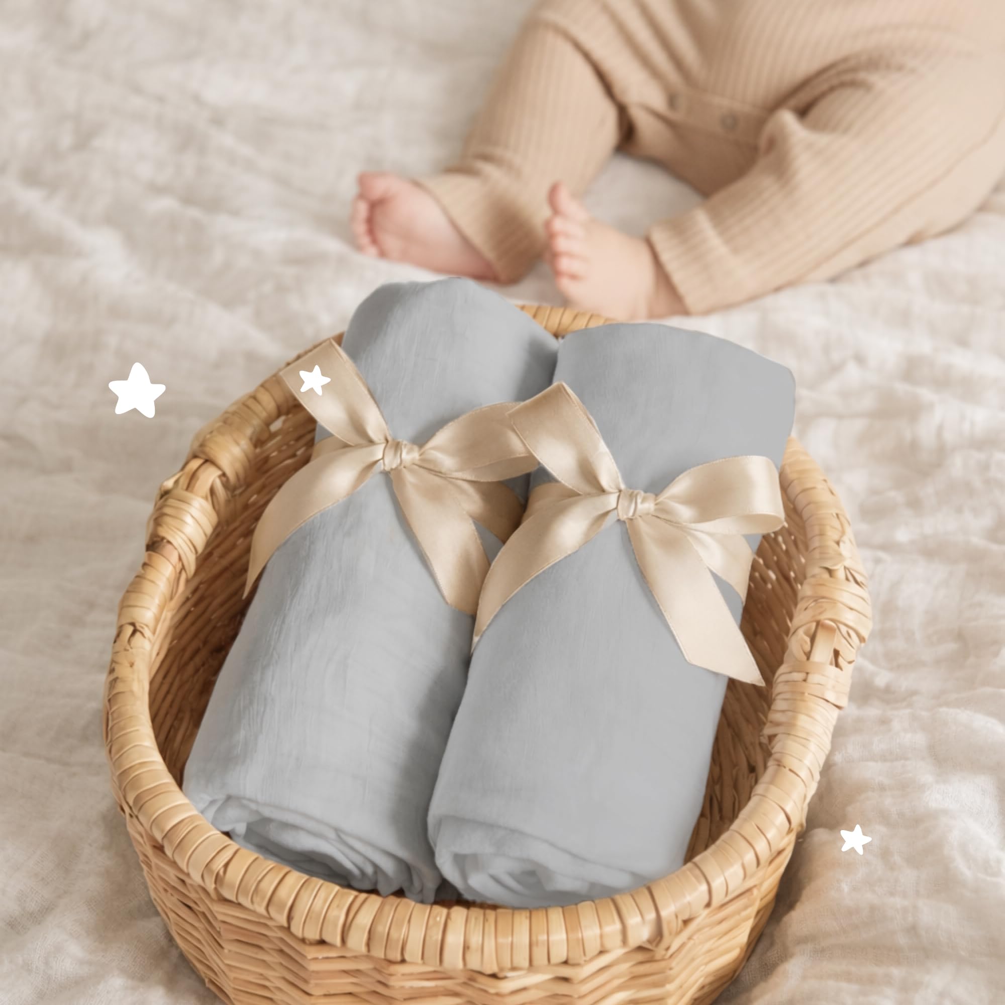 Dreamzie - Baby Spannbettlaken 51x85 cm, 2er-Set, GOTS Bio-Baumwolle Jersey, für Beistellbett und Tutti Bambini CoZee, Grau