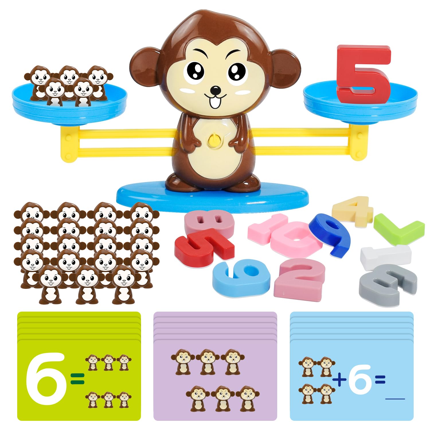 BAKAM Monkey Balance Scale Toy, Number Counting Blocks Games, Montessori Math Games for Kids 5-7, Preschool Kindergarten Learning Activities, STEM