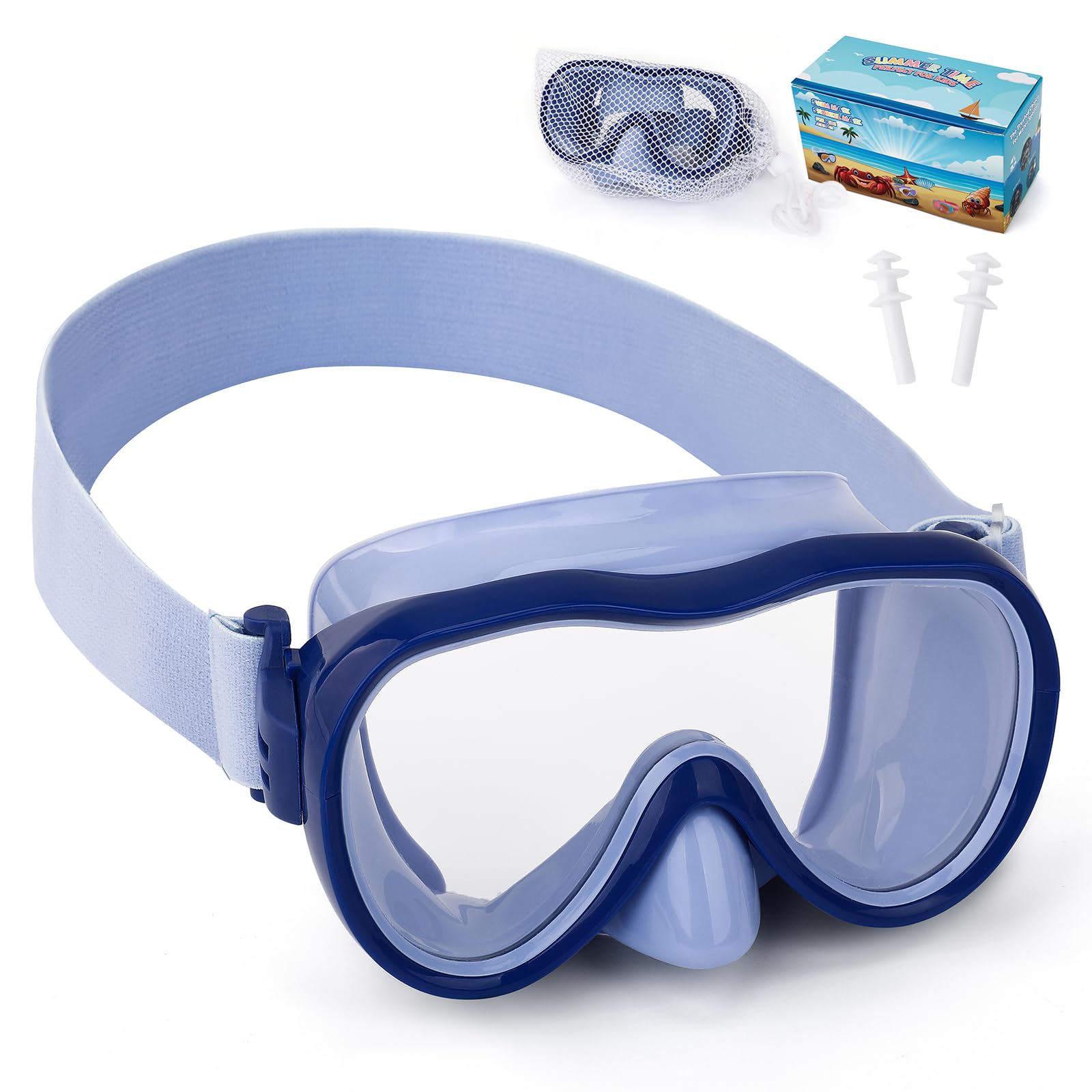 Kids Swim Goggles 180° Snorkel Diving Mask with Nose Cover, Anti-Fog Kids Swimming Goggles with Elastic Fabric Strap for Kids Boys Girls