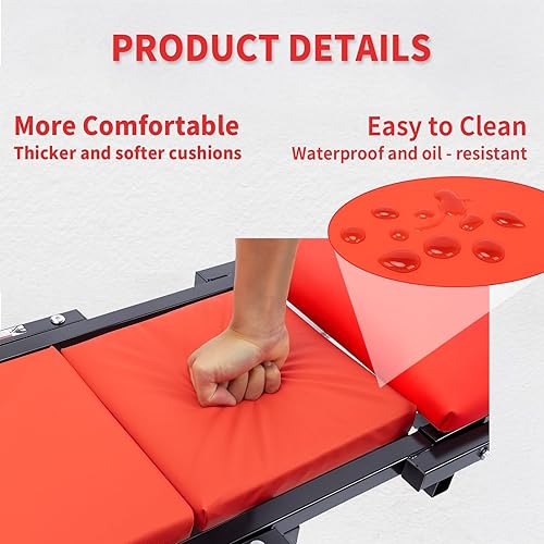 Miniatura 5 de Mechanic Creeper - Asiento 2 en 1 de 40 pulgadas con bandeja de herramientas, capacidad de 480 libras, plegable ajustable para garaje con rodillos