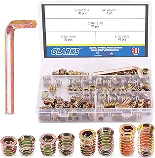 Glarks 90Pcs 5/16"-18 x 12mm/15mm/20mm/25mm Threaded Inserts Nuts Assortment Set, Zinc Plated Carbon Steel Hex Socket Drive Furniture Flanged Screw-in Nut with Hex Wrench for Wood Furniture